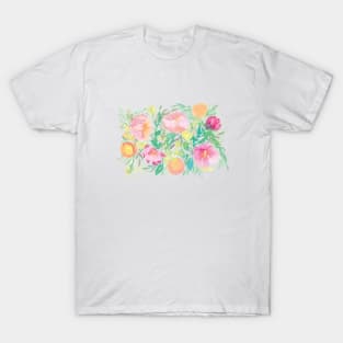 Watercolor Pink Florals with Peaches T-Shirt